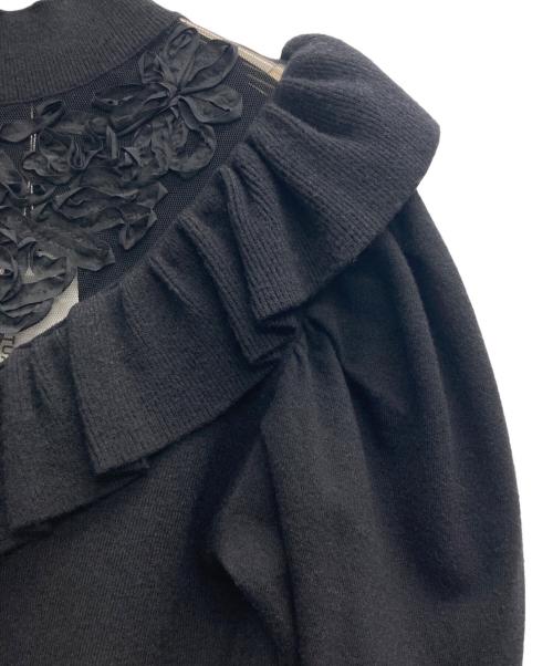 JILL STUART（ジルスチュアート）JILL STUART (ジルスチュアート) リボンシシュウパフスリーブニット ブラック サイズ:FREE 未使用品の古着・服飾アイテム