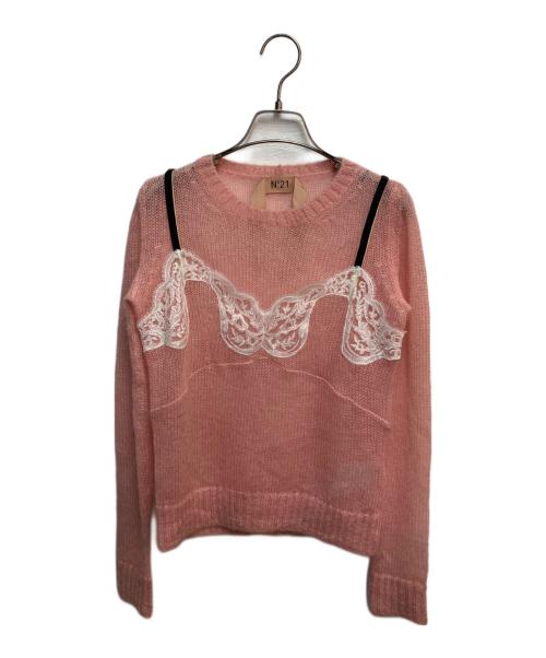 N°21（ヌメロヴェントゥーノ）N°21 (ヌメロヴェントゥーノ) レースレイヤードデザインニット ピンク サイズ:表記無し（実寸サイズをご参照下さい）の古着・服飾アイテム