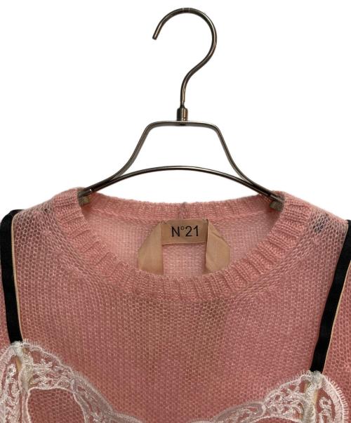 N°21（ヌメロヴェントゥーノ）N°21 (ヌメロヴェントゥーノ) レースレイヤードデザインニット ピンク サイズ:表記無し（実寸サイズをご参照下さい）の古着・服飾アイテム
