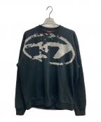 DIESELディーゼル）の古着「フロッキーオーバルD クルーネック トレーナー」｜ブラック