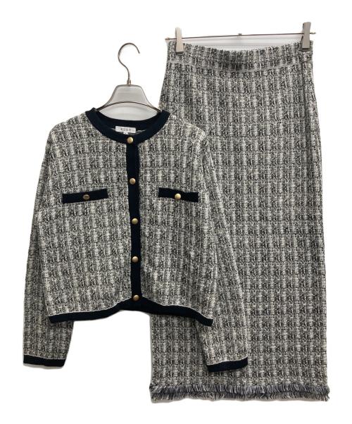 PLST（プラステ）PLST (プラステ) ツイードニットカーデスカートセットアップ ブラック サイズ:M 未使用品の古着・服飾アイテム