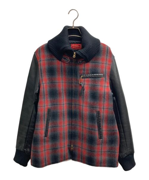 INDIAN MOTORCYCLE（インディアンモーターサイクル）INDIAN MOTORCYCLE (インディアンモーターサイクル) ウールチェックアワードジャケット レッド サイズ:38の古着・服飾アイテム