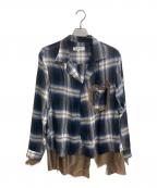 sulvamサルバム）の古着「SHORT OPEN COLLAR SHIRTS」｜ネイビー×ホワイト×ブラウン