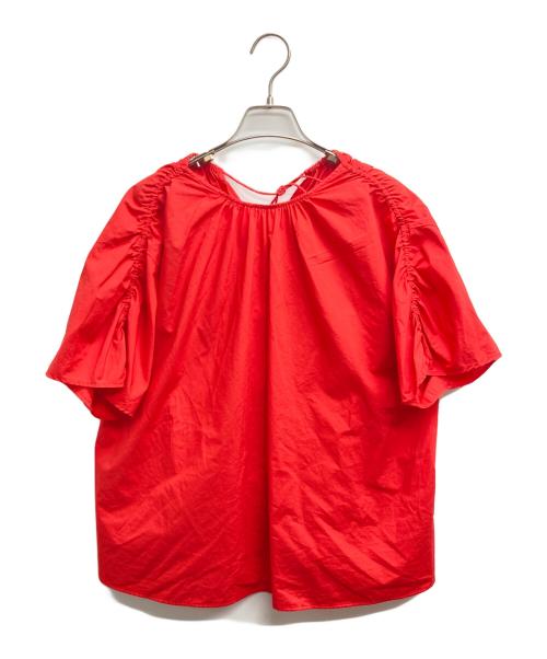 BALLSEY（ボールジィ）BALLSEY (ボールジィ) プロセスドコットン ギャザーブラウス レッド サイズ:36の古着・服飾アイテム