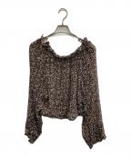 SOULEIADOソレイアード）の古着「シルクプリント ネックフリルブラウス」｜ブラック