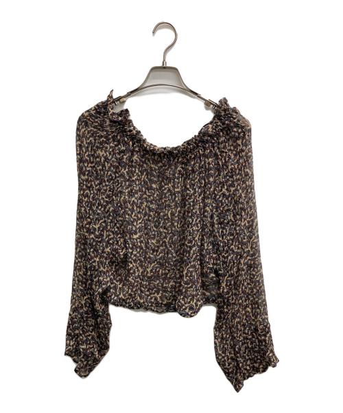 SOULEIADO（ソレイアード）SOULEIADO (ソレイアード) シルクプリント ネックフリルブラウス ブラック サイズ:6の古着・服飾アイテム