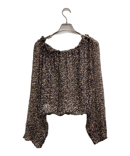 SOULEIADO（ソレイアード）SOULEIADO (ソレイアード) シルクプリント ネックフリルブラウス ブラック サイズ:6の古着・服飾アイテム