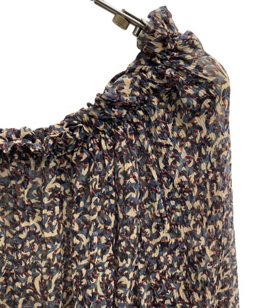 SOULEIADO（ソレイアード）SOULEIADO (ソレイアード) シルクプリント ネックフリルブラウス ブラック サイズ:6の古着・服飾アイテム