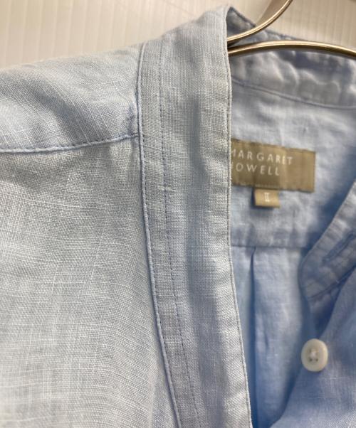 MARGARET HOWELL（マーガレットハウエル）MARGARET HOWELL (マーガレットハウエル) SOFT LINEN ノーカラープルオーバーシャツ ブルー サイズ:2の古着・服飾アイテム