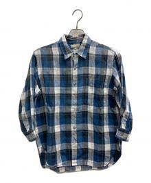 MARGARET HOWELL（マーガレットハウエル）の古着「リネンチェックシャツ」｜ネイビー