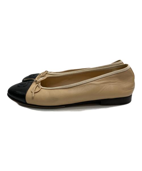 CHANEL（シャネル）CHANEL (シャネル) ココマークバレエシューズ ベージュ×ブラック サイズ:37Cの古着・服飾アイテム