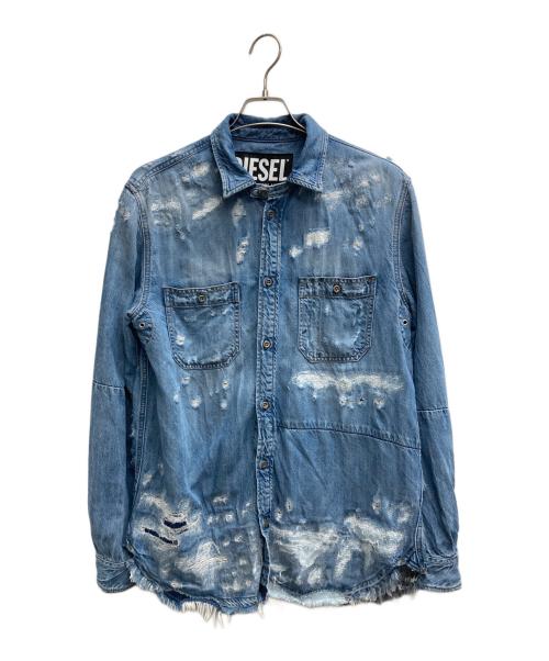 DIESEL（ディーゼル）DIESEL (ディーゼル) ダメージ加工デニムシャツ インディゴ サイズ:Sの古着・服飾アイテム