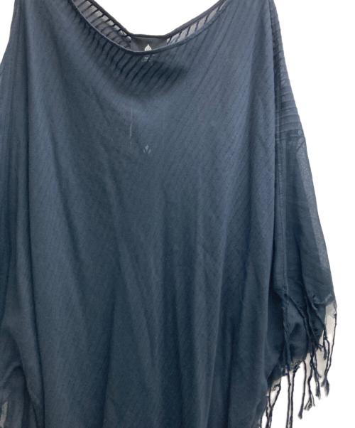 AP STUDIO（エーピーストゥディオ）AP STUDIO (エーピーストゥディオ) ボーダーフリンジポンチョ ネイビー サイズ:記載無しの古着・服飾アイテム