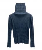 PLEATS PLEASEプリーツプリーズ）の古着「ハイネックプリーツカットソー」｜ネイビー