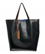 MARNIマルニ）の古着「ポリエステル×レザーバイカラーロゴトートバッグ」｜ブラック×ブルー
