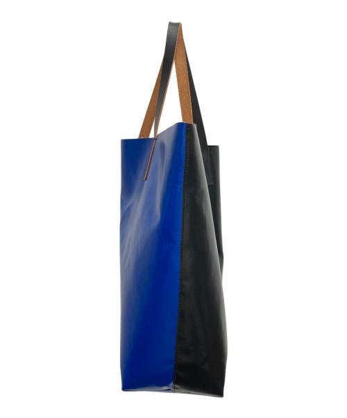 MARNI（マルニ）MARNI (マルニ) ポリエステル×レザーバイカラーロゴトートバッグ ブラック×ブルーの古着・服飾アイテム