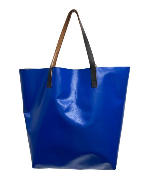MARNI（マルニ）MARNI (マルニ) ポリエステル×レザーバイカラーロゴトートバッグ ブラック×ブルーの古着・服飾アイテム
