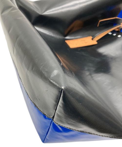 MARNI（マルニ）MARNI (マルニ) ポリエステル×レザーバイカラーロゴトートバッグ ブラック×ブルーの古着・服飾アイテム