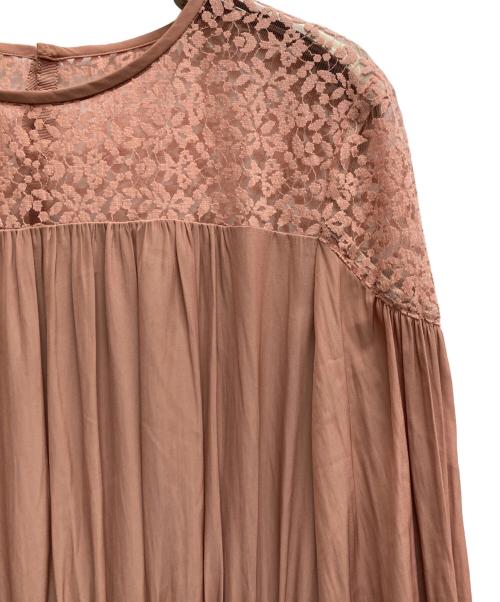 BEAUTY&YOUTH（ビューティーアンドユース）BEAUTY&YOUTH (ビューティーアンドユース) デシン×レース 6分袖ワンピース ベージュ サイズ:Sの古着・服飾アイテム