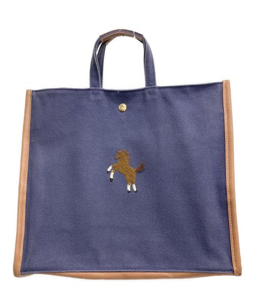 SEVEN TEN by MIHO KAWAHITO（セブン テン バイ ミホ カワヒト）SEVEN TEN by MIHO KAWAHITO (セブン テン バイ ミホ カワヒト) ワンポイントホース刺繍トートバッグ ネイビーの古着・服飾アイテム