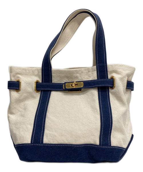 SITA PARANTICA（シータパランティカ）SITA PARANTICA (シータパランティカ) ターンロックハンドバッグ アイボリー×ブルーの古着・服飾アイテム