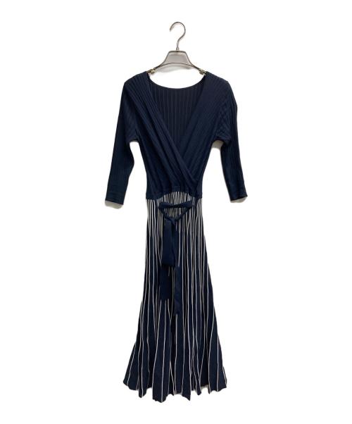 Diagram（ダイアグラム）Diagram (ダイアグラム) カシュクールリブニットワンピース ネイビー サイズ:36の古着・服飾アイテム
