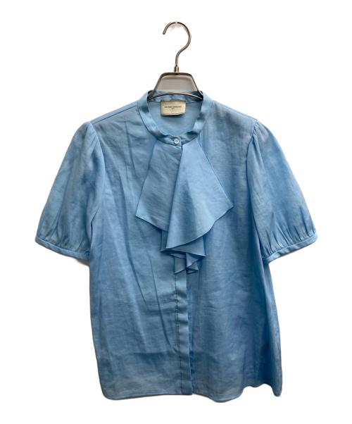 UNITED ARROWS TOKYO（ユナイテッドアローズトウキョウ）UNITED ARROWS TOKYO (ユナイテッドアローズトウキョウ) TA/P/C フロントフリル ショートスリーブ ブラウス ブルー サイズ:記載無しの古着・服飾アイテム