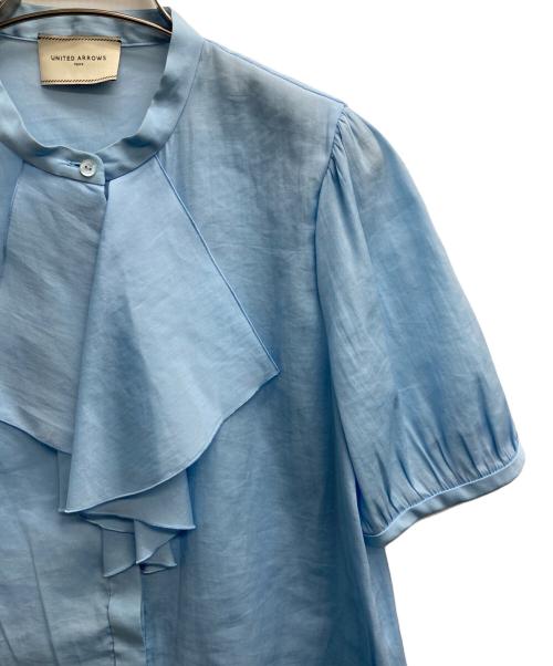 UNITED ARROWS TOKYO（ユナイテッドアローズトウキョウ）UNITED ARROWS TOKYO (ユナイテッドアローズトウキョウ) TA/P/C フロントフリル ショートスリーブ ブラウス ブルー サイズ:記載無しの古着・服飾アイテム