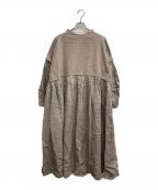 nest Robeネストローブ）の古着「コットンモールスキンリネン切替えドレス」｜ベージュ