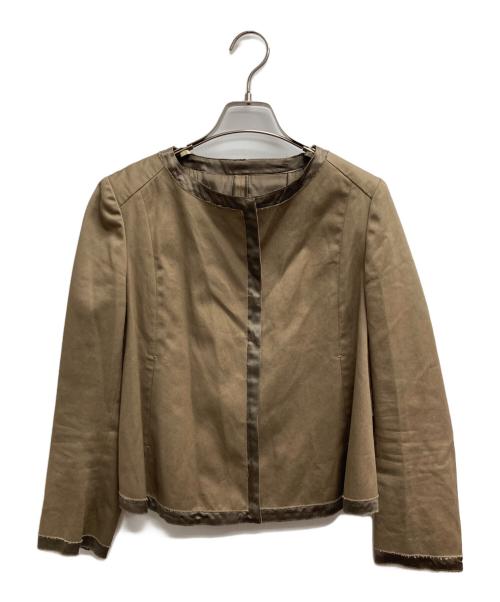 DRAWER（ドゥロワー）Drawer (ドゥロワー) ノーカラージャケット ブラウン サイズ:40の古着・服飾アイテム