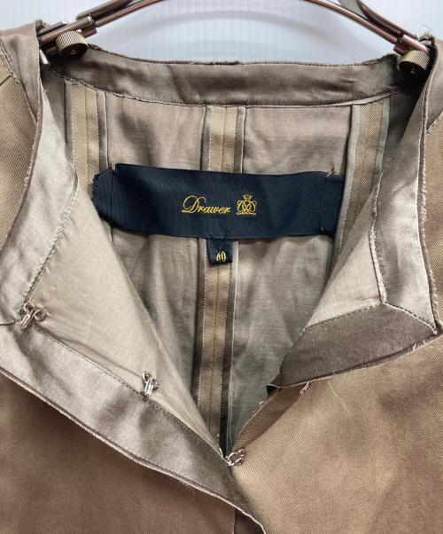 DRAWER（ドゥロワー）Drawer (ドゥロワー) ノーカラージャケット ブラウン サイズ:40の古着・服飾アイテム