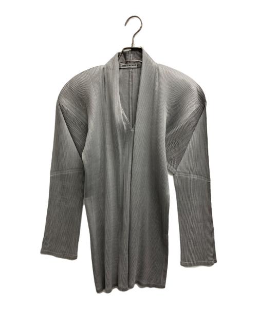 ISSEY MIYAKE（イッセイミヤケ）ISSEY MIYAKE (イッセイミヤケ) Vネックプリーツカットソー グレー サイズ:Mの古着・服飾アイテム