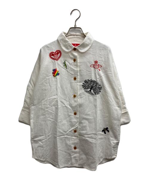 Vivienne Westwood RED LABEL（ヴィヴィアンウエストウッドレッドレーベル）Vivienne Westwood RED LABEL (ヴィヴィアンウエストウッドレッドレーベル) 綿麻セルヴィッチダンガリースリーブタックシャツ ホワイト サイズ:00の古着・服飾アイテム