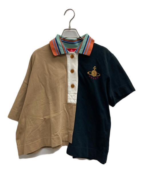 Vivienne Westwood RED LABEL（ヴィヴィアンウエストウッドレッドレーベル）Vivienne Westwood RED LABEL (ヴィヴィアンウエストウッドレッドレーベル) リメイクPOLOトップ オーブスター刺繍 ブラック×ブラウン サイズ:00の古着・服飾アイテム