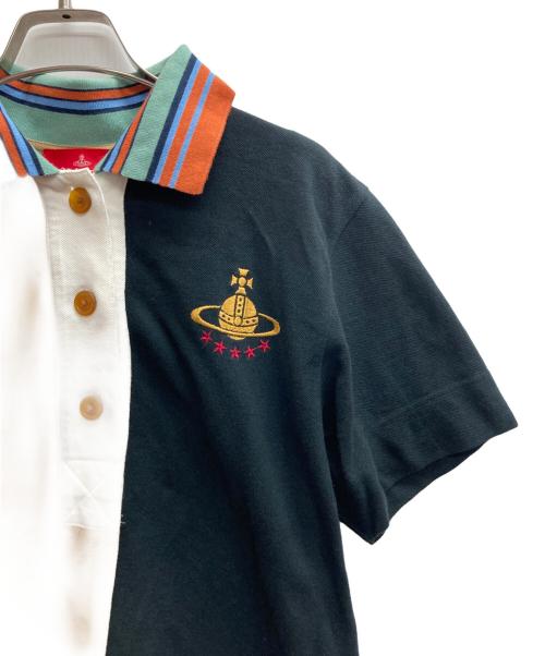 Vivienne Westwood RED LABEL（ヴィヴィアンウエストウッドレッドレーベル）Vivienne Westwood RED LABEL (ヴィヴィアンウエストウッドレッドレーベル) リメイクPOLOトップ オーブスター刺繍 ブラック×ブラウン サイズ:00の古着・服飾アイテム