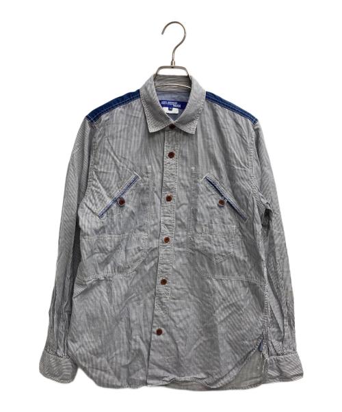 COMME des GARCONS JUNYA WATANABE MAN（コム デ ギャルソン ジュンヤ ワタナベ マン）COMME des GARCONS JUNYA WATANABE MAN (コム デ ギャルソン ジュンヤ ワタナベ マン) 切替ストライプシャツ ブルー サイズ:XSの古着・服飾アイテム
