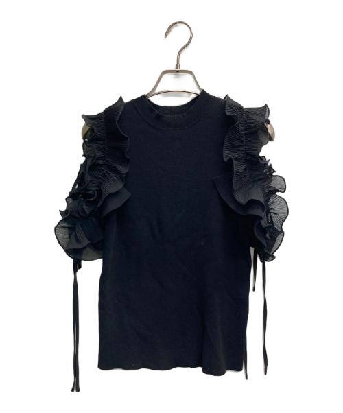 Snidel（スナイデル）Snidel (スナイデル) Sustainableフリルスリーブニットプルオーバー ブラック サイズ:Fの古着・服飾アイテム