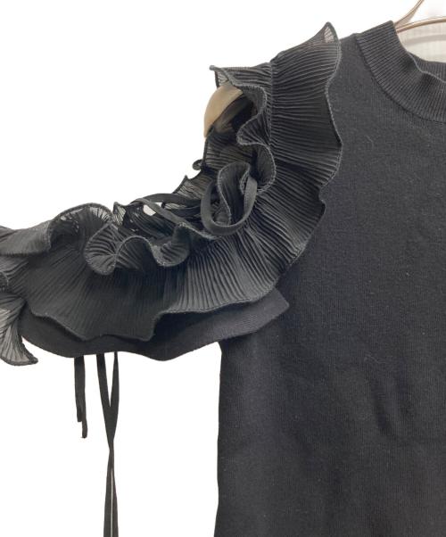 Snidel（スナイデル）Snidel (スナイデル) Sustainableフリルスリーブニットプルオーバー ブラック サイズ:Fの古着・服飾アイテム