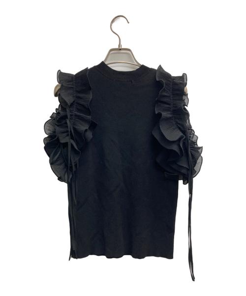 Snidel（スナイデル）Snidel (スナイデル) Sustainableフリルスリーブニットプルオーバー ブラック サイズ:Fの古着・服飾アイテム