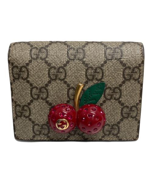 GUCCI（グッチ）GUCCI (グッチ) GGスプリーム チェリー コンパクトウォレット ブラウンの古着・服飾アイテム