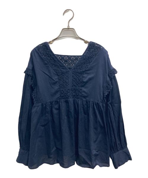 SHIPS any（シップスエニィ）SHIPS any (シップスエニィ) レース ピンタック ブラウス ネイビー サイズ:Freeの古着・服飾アイテム