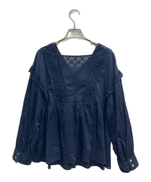SHIPS any（シップスエニィ）SHIPS any (シップスエニィ) レース ピンタック ブラウス ネイビー サイズ:Freeの古着・服飾アイテム