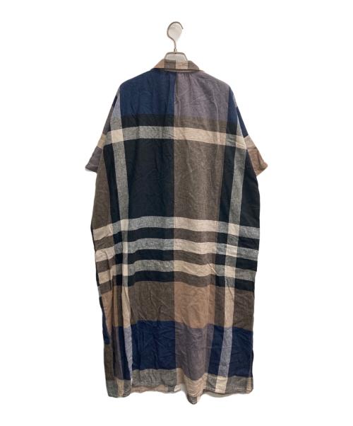 nop de nod（ノップドゥノッド）nop de nod (ノップドゥノッド) コットンリネンシャツワンピース ブラウン×ネイビー サイズ:Freeの古着・服飾アイテム