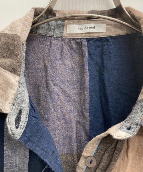 nop de nod（ノップドゥノッド）nop de nod (ノップドゥノッド) コットンリネンシャツワンピース ブラウン×ネイビー サイズ:Freeの古着・服飾アイテム