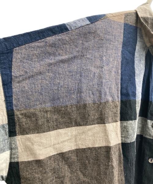 nop de nod（ノップドゥノッド）nop de nod (ノップドゥノッド) コットンリネンシャツワンピース ブラウン×ネイビー サイズ:Freeの古着・服飾アイテム