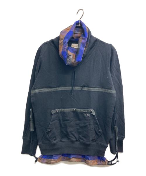 DIESEL（ディーゼル）DIESEL (ディーゼル) ジップデザインパーカー ブラック サイズ:Mの古着・服飾アイテム