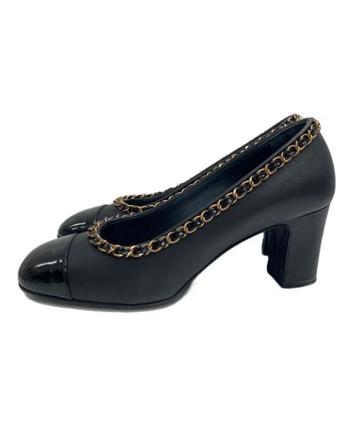 CHANEL（シャネル）CHANEL (シャネル) チェーントリム レザー パンプス ブラック サイズ:361/2Cの古着・服飾アイテム