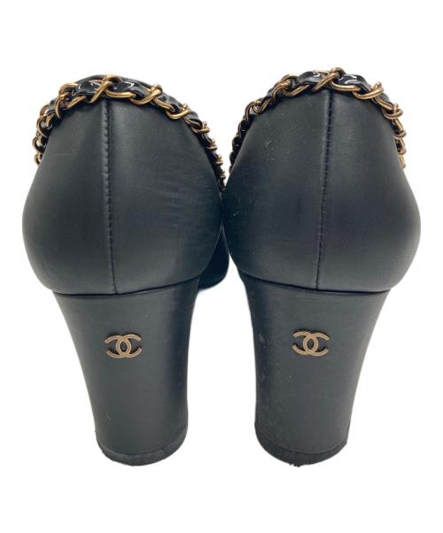 CHANEL（シャネル）CHANEL (シャネル) チェーントリム レザー パンプス ブラック サイズ:361/2Cの古着・服飾アイテム