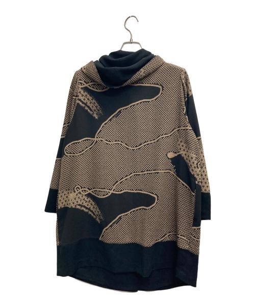 詩仙堂by HITOSHI（シセンドウバイヒトシ）詩仙堂BY HITOSHI (シセンドウバイヒトシ) ちりめんフーデットコート ブラック×ベージュ サイズ:記載無しの古着・服飾アイテム
