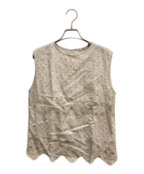 45R（フォーティファイブ・アール）45R (フォーティファイブ・アール) カットワークノースリーブブラウス ベージュ サイズ:3の古着・服飾アイテム
